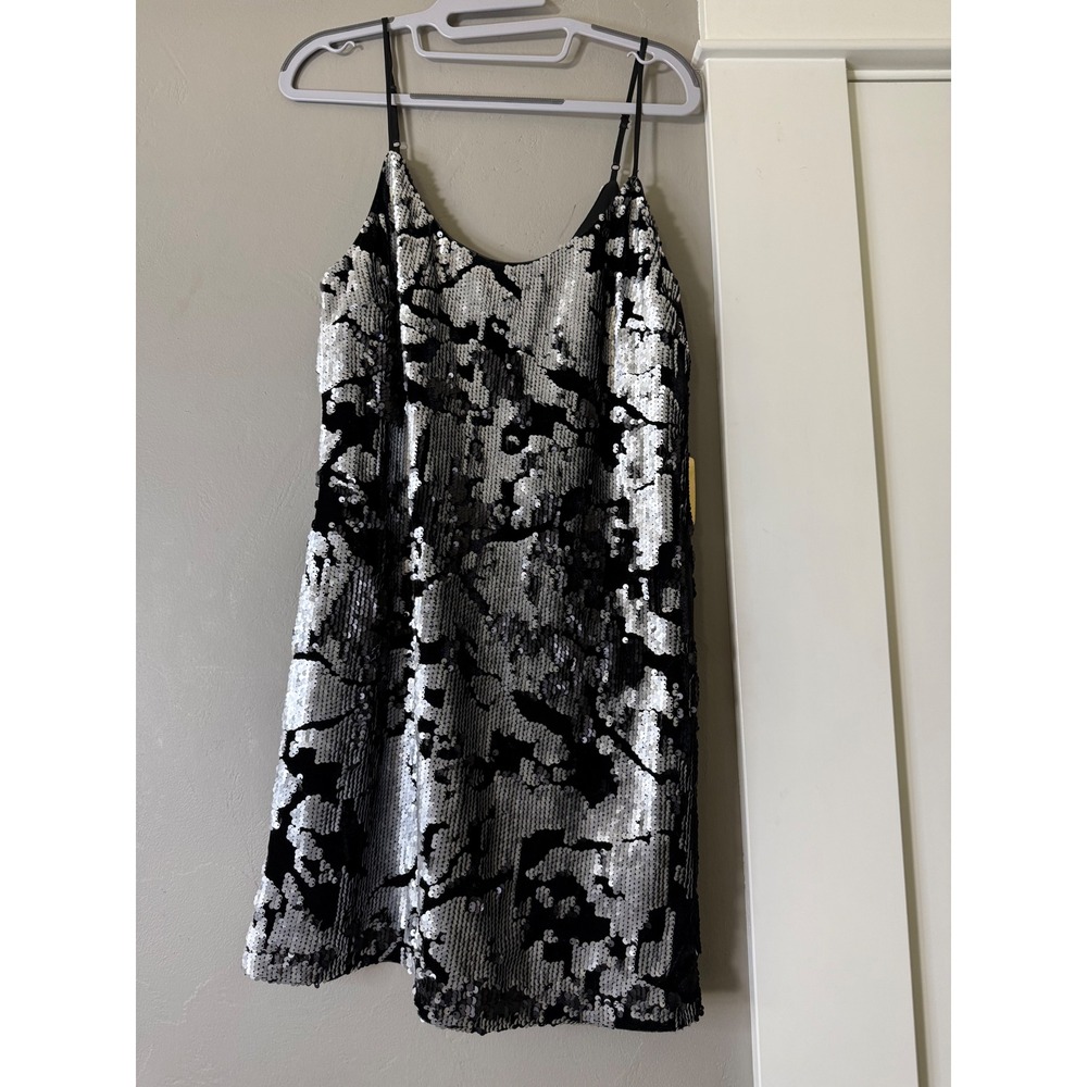 Forever 21 After Dark Silver Black Sequin Velvet Mini Dress Large NWT